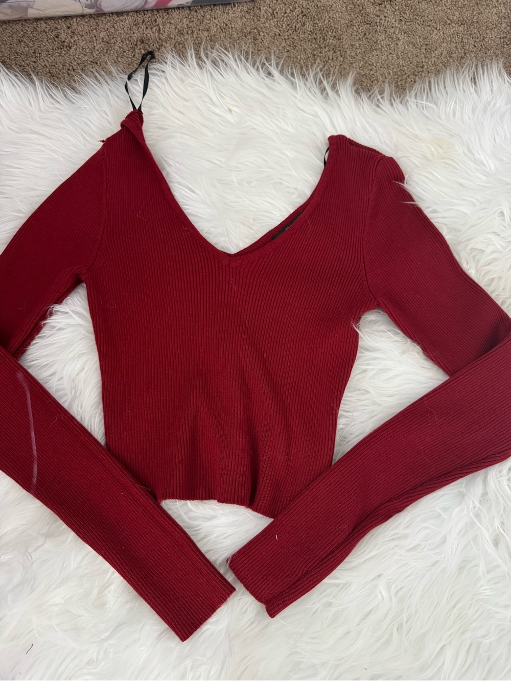 Forever 21 Ribbed V-Neck Crop Top - Burgundy